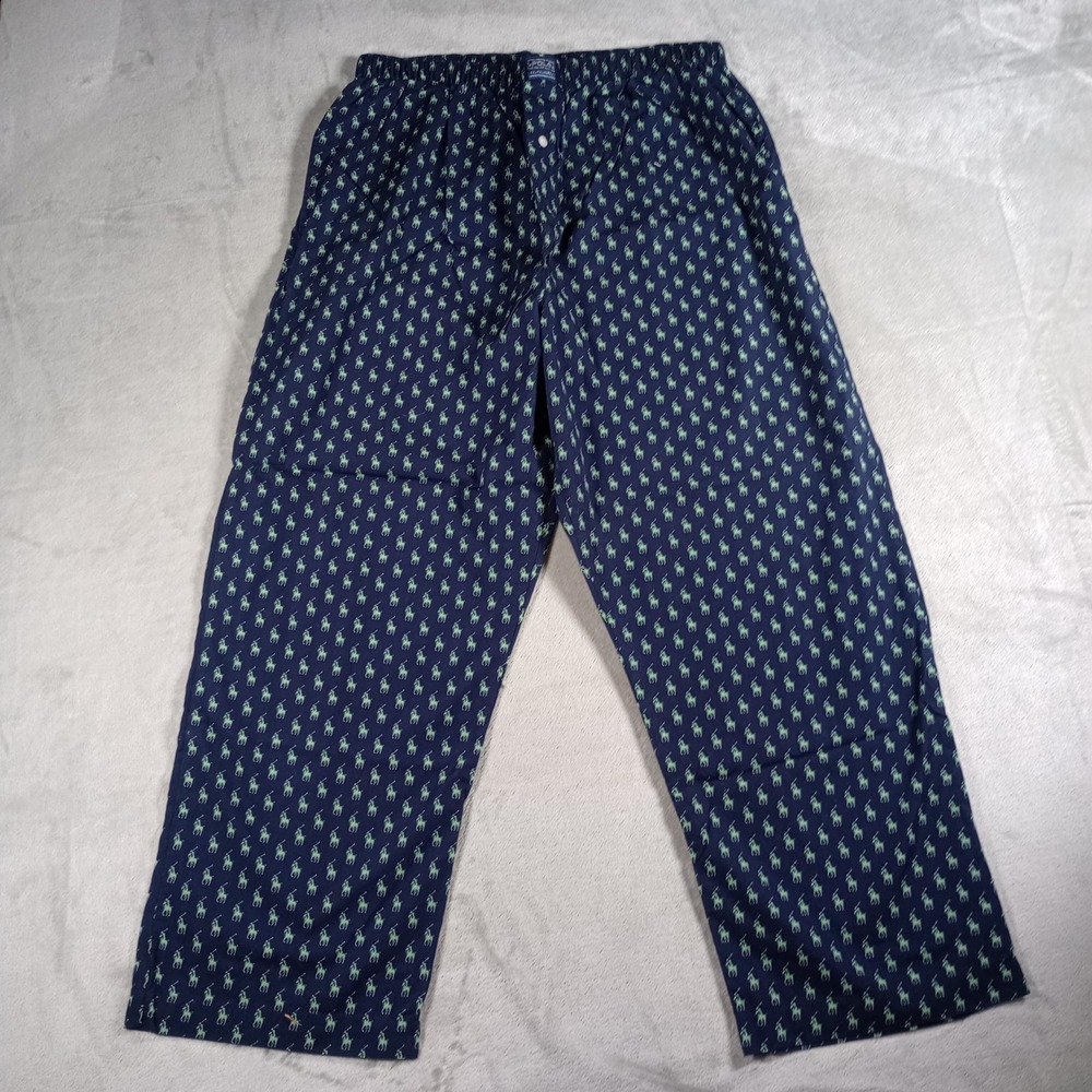 Polo Ralph Lauren Pajama Pants Mens Medium Navy Green Pony Logo Cotton Lounge